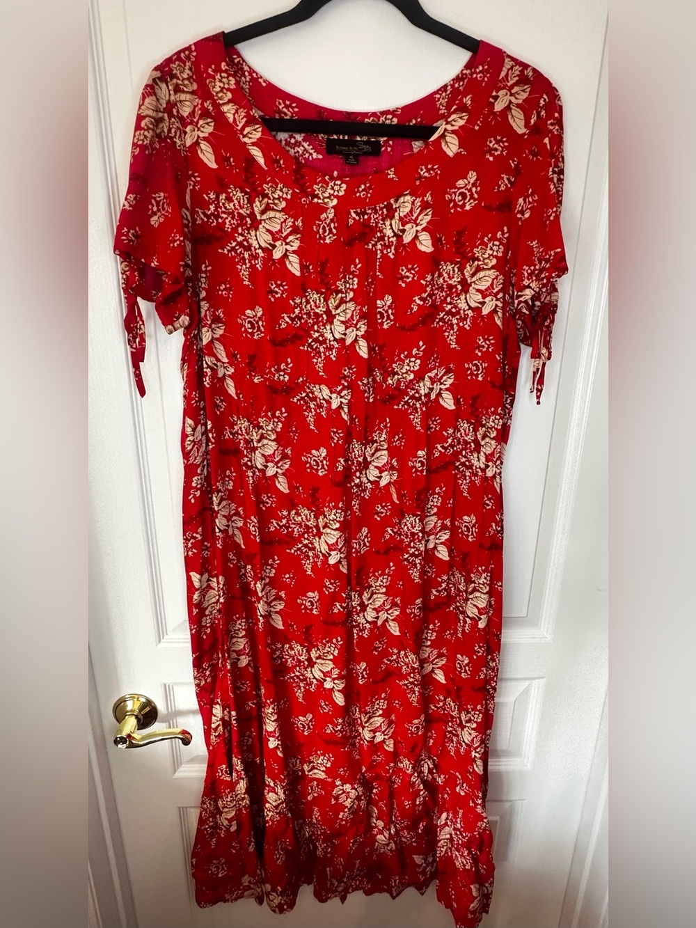 Suzanne Betro Red Floral Midi Dress with Cream & Gold Accents